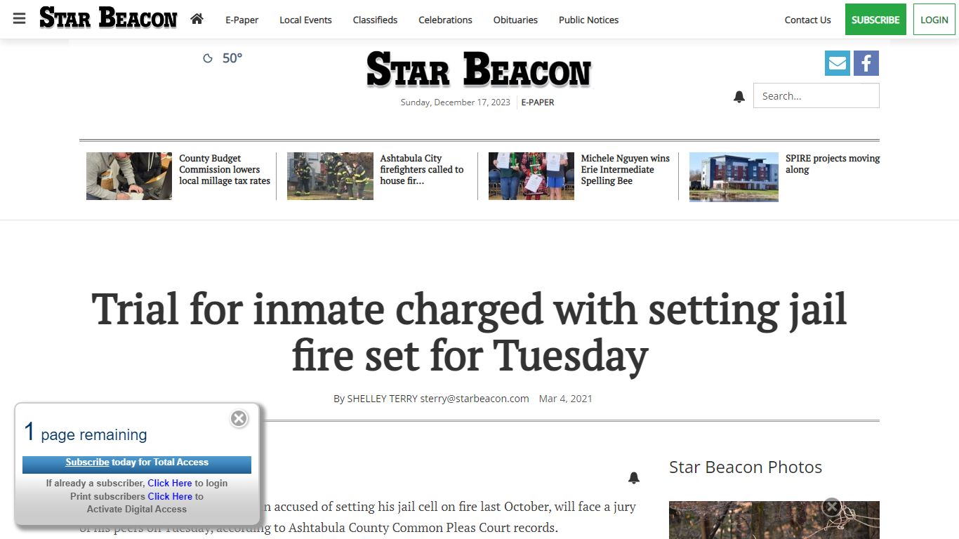 Trial for inmate charged with setting jail fire set for Tuesday